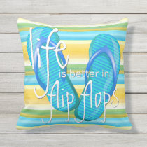 Cute Life Is Better In Flipflops Stripes Pattern Throw Pillow