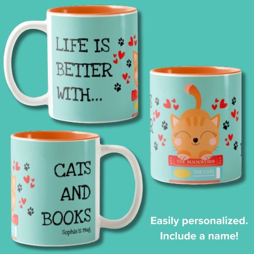 Cute Life is Better With Cats and Books  Two_Tone Coffee Mug