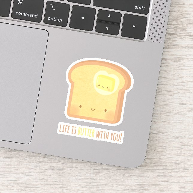 Cute Life is Butter With You Breakfast Pun Sticker (Detail)