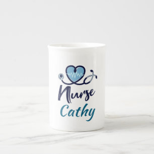Cute Life Line Nurse Blue Heart Personalize Bone China Mug