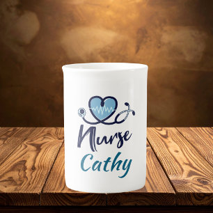 Cute Life Line  Nurse Blue Heart Personalize  Bone China Mug