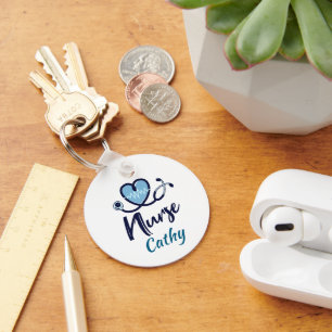 Cute Life Line Nurse Blue Heart Personalize Keychain