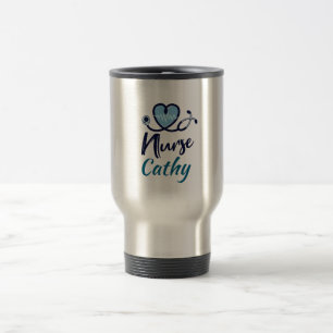 Cute Life Line Nurse Blue Heart Personalize Travel Mug