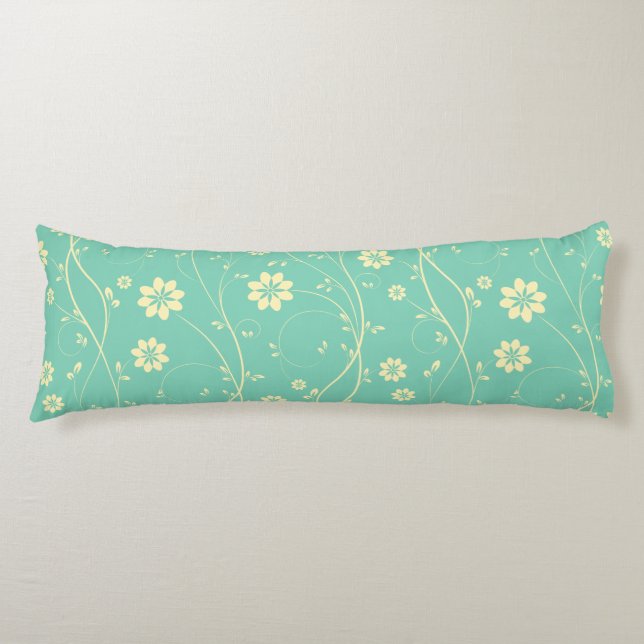 Cute Light Beige & Green Delicate Floral Pattern Body Pillow (Front)