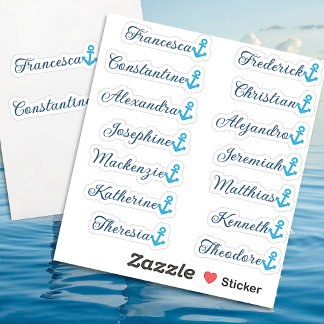 Cute Light Blue Anchor 14 Custom Guest List Names Sticker