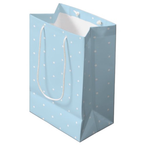 Cute light blue and white tiny polka dots pattern medium gift bag