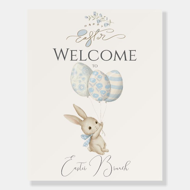 Cute Light Blue Baby Bunny Easter Welcome Foam Board (Front)