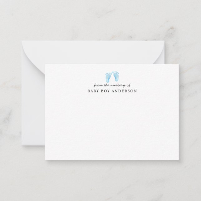 Cute Light Blue Baby Footprints From the Nursery Note Card (Front)