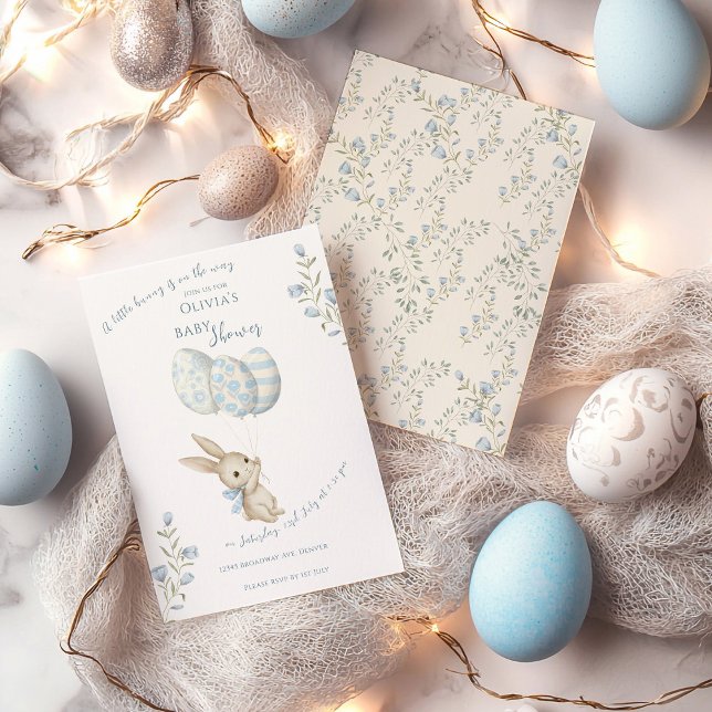 Cute Light Blue Bunny Baby Shower Invitation (Creator Uploaded)