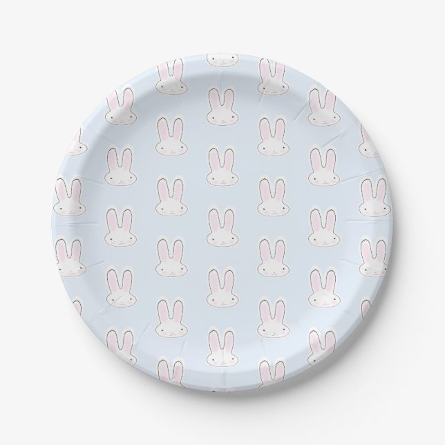 Cute Light blue bunny rabbit fun modern pattern Paper Plates (Front)