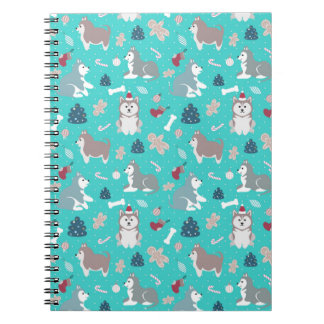 Cute Light Blue Christmas Husky Dog Notebook