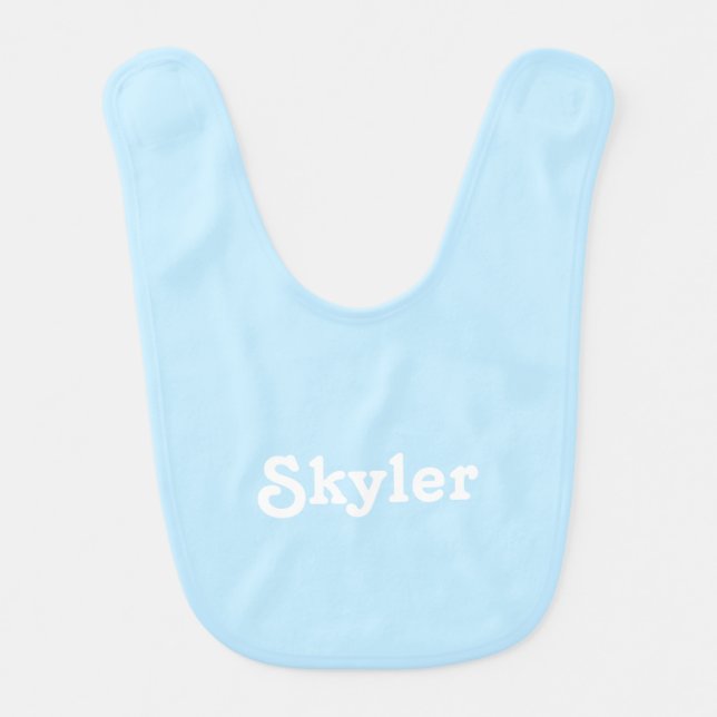 Cute light blue custom name text monogram baby bib (Front)