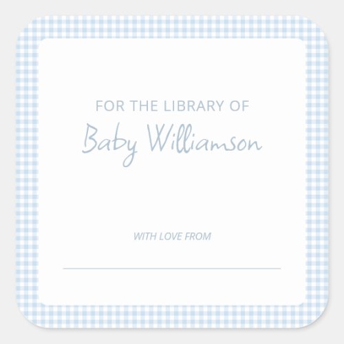 Cute Light Blue Gingham Baby Shower Bookplate