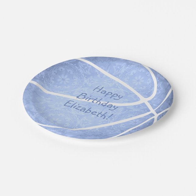 cute light blue girls basketball birthday party paper plates (Angled)