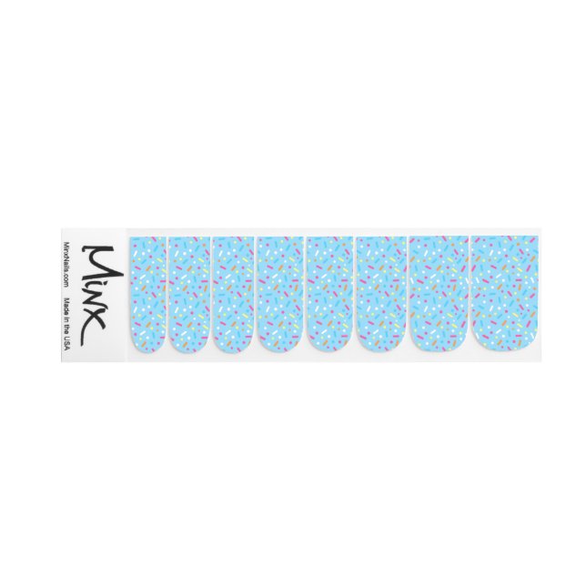 Cute Light Blue Icing with Sprinkles Donut Minx Nail Art (Left Hand)