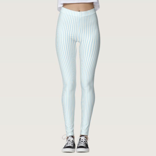 Cute light blue ivory vertical stripes pattern  leggings