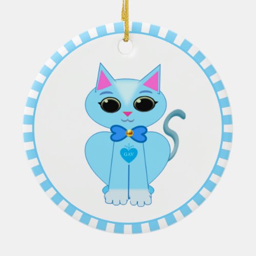 Cute light blue kitty cat  blue rays ceramic ornament