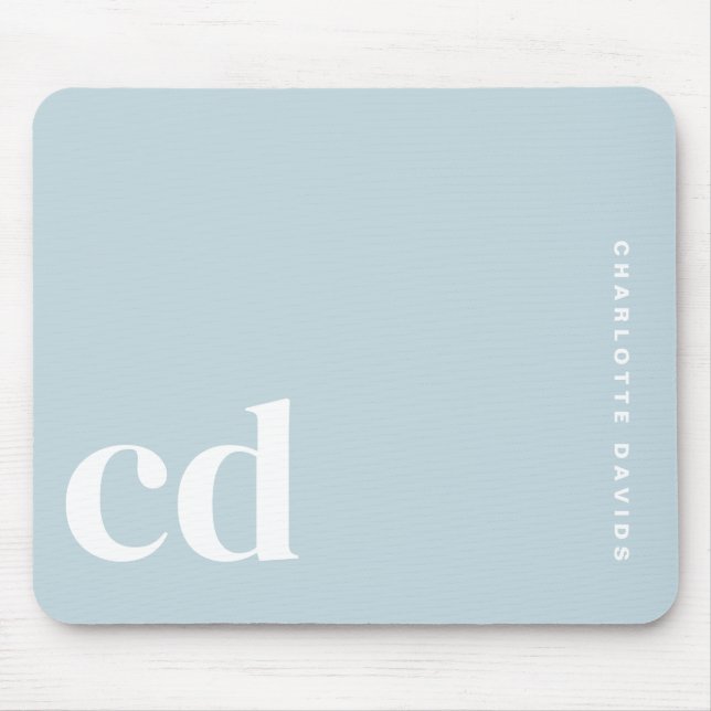 Cute Light Blue Monogram Initial Mouse Pad (Front)
