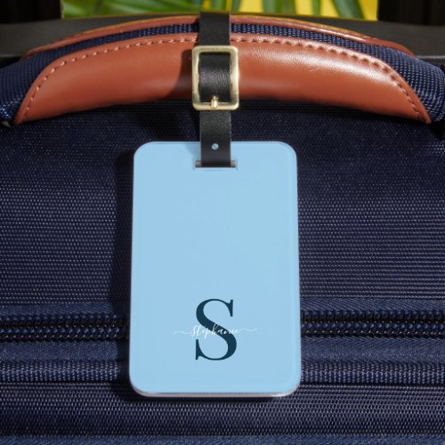 Cute Light Blue Monogram Initials and Name Luggage Tag