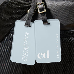 Cute Light Blue Monogram Luggage Tag