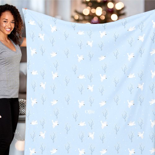 Cute Light Blue Personalized Winter Themed Fleece Blanket