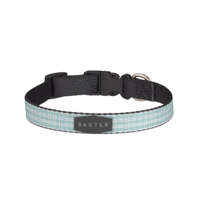 Cute Light Blue Plaid Pet Dog Collar (Front)