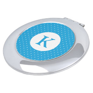 Cute Light Blue Polka Dot Pattern Monogram Compact Mirror