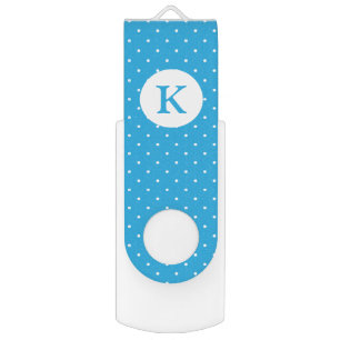 Cute Light Blue Polka Dot Pattern Monogram Flash Drive