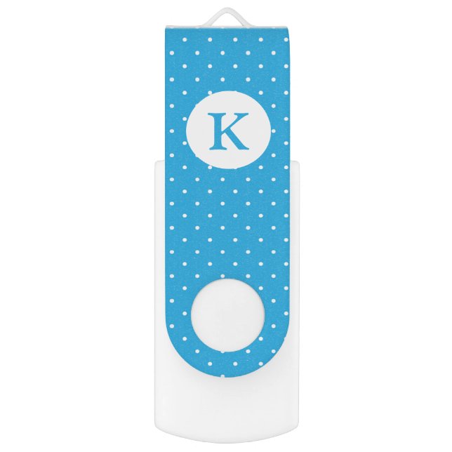 Cute Light Blue Polka Dot Pattern Monogram Flash Drive (Front Vertical)