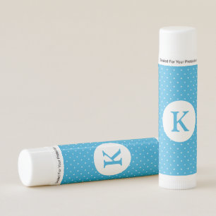 Cute Light Blue Polka Dot Pattern Monogram Lip Balm