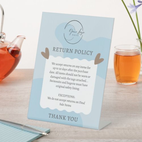 Cute Light Blue Product Return Policy Plaque Pedestal Sign
