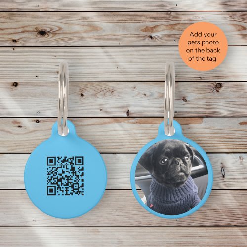 Cute light blue  Qr code  photo  stylish modern  Pet ID Tag