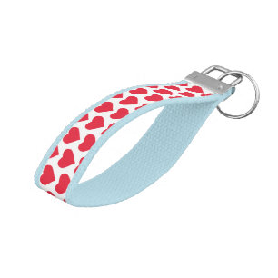 Cute Light Blue & Red Heart Pattern Design Modern Wrist Keychain