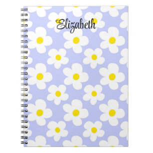 Cute light blue retro daisies girly journaling notebook