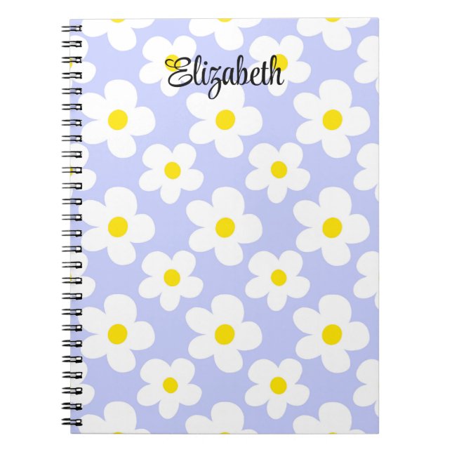 Cute light blue retro daisies girly journaling notebook (Front)