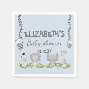 Cute Light Blue Safari Animals Boy Baby Shower Napkins