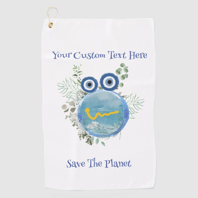 Cute Light Blue Save The Planet Collection Golf Towel (Front)