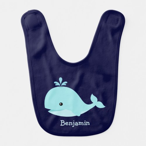 Cute Light Blue Whale Personalized Baby Bib