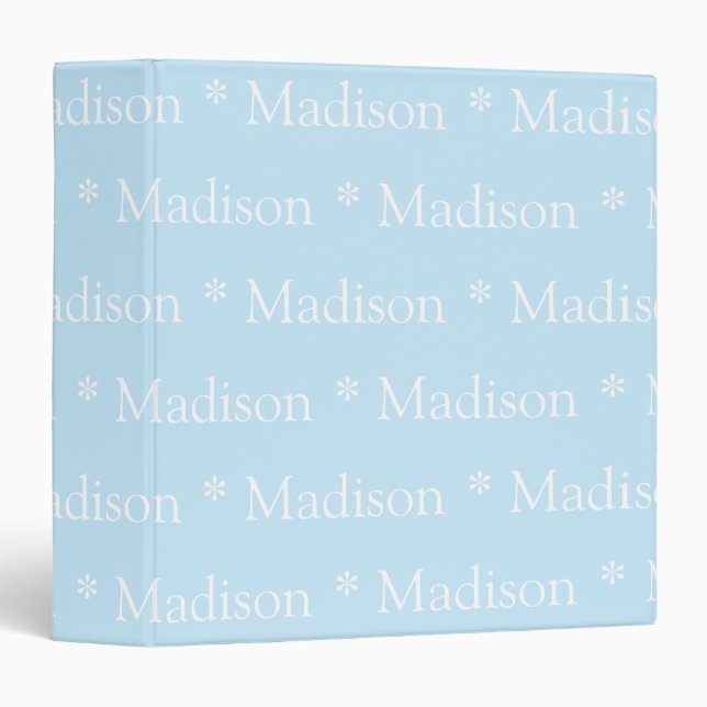 Cute light blue white custom name text pattern  3 ring binder (Front/Spine)