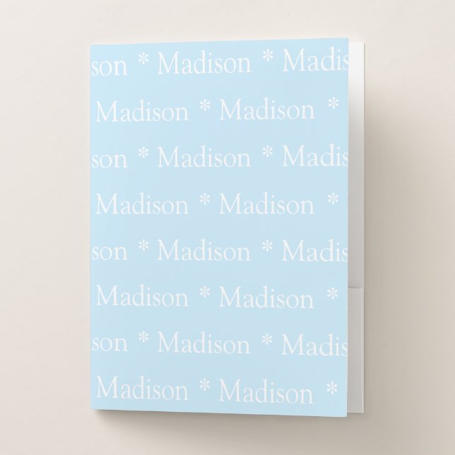 Cute light blue white custom name text pattern pocket folder (Front)