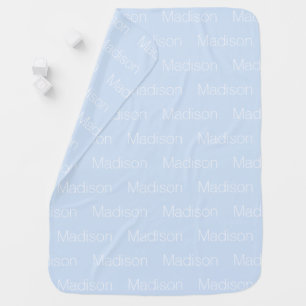 Cute light blue white name text pattern  baby blanket