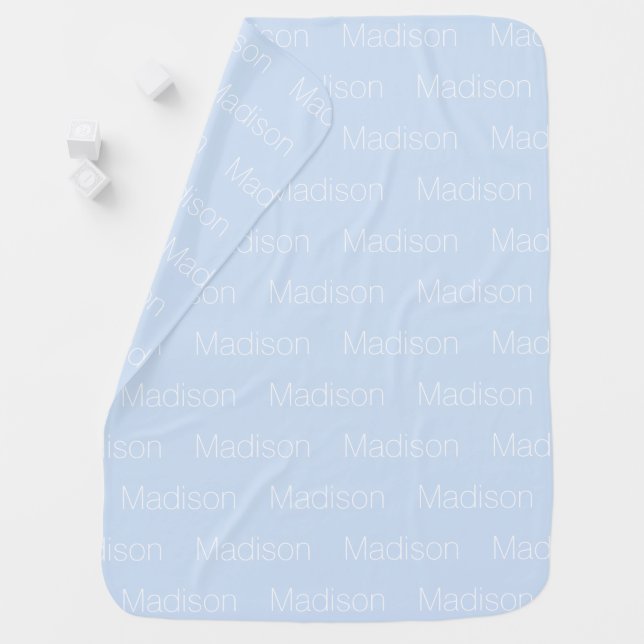 Cute light blue white name text pattern  baby blanket (In Situ)
