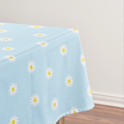 Cute light blue yellow white daisy flowers pattern tablecloth