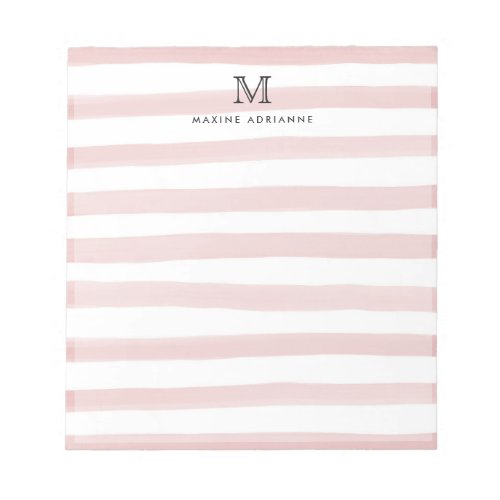 Cute Light Blush Pink  Watercolor Stripes Monogram Notepad