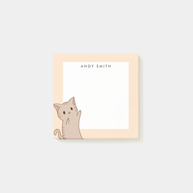 Cute light Brown Cat Personalized Post-it Notes (Front)