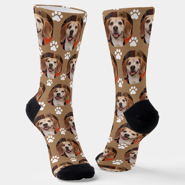 Cute Light Brown Pet Photo Paw Prints Dog or Cat  Socks (Angled)