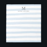 Cute Light Dusty Blue Watercolor Stripes Monogram Notepad<br><div class="desc">The design features a personalized monogram initial and name in a simple and modern typographic font with a cute,  modern and stylish light baby blue or dusty blue watercolor brush stripes.</div>