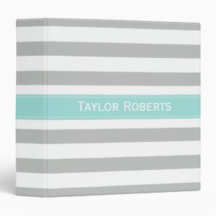 Cute Light Gray and Mint Green Stripes Pattern Binder