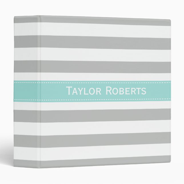 Cute Light Gray and Mint Green Stripes Pattern Binder (Front/Spine)