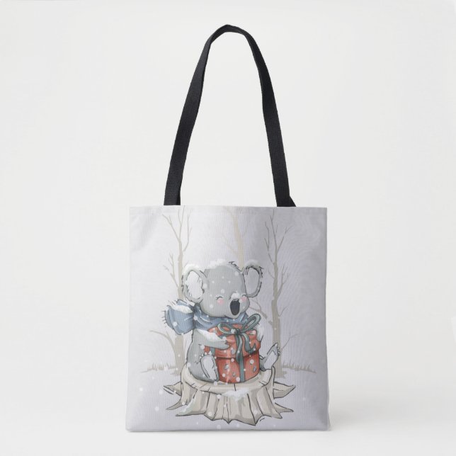 Cute Light Gray Koala Winter Snowfall Tote Bag (Front)